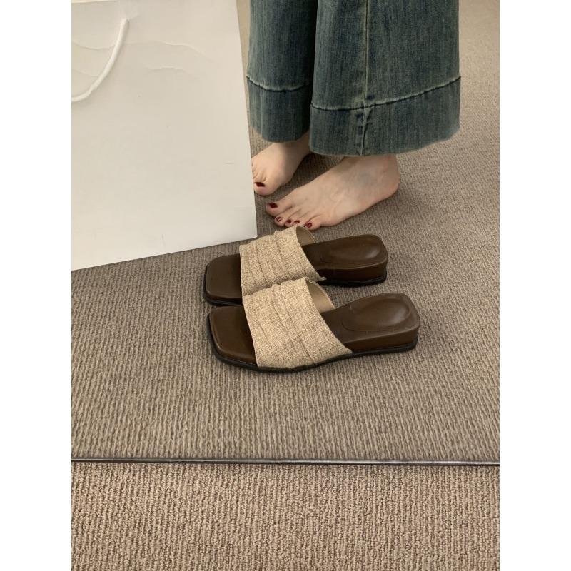 Folded Linen One-word Open-toed Thick-soled Slippers for Women To Wear In Summer, New Models Are Not Tired, Casual Beach Cool Slippers