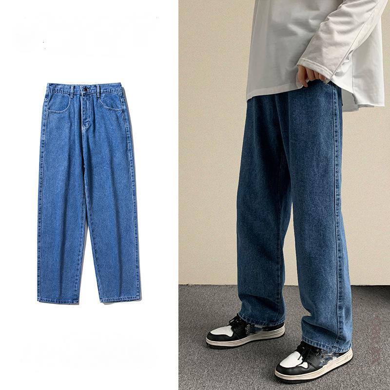 New Outdoor Casual Men's Straight Loose Loose Trendy Style Semi-elastic Waist Solid Color Jeans Men's Sizes Are Mainly S-2XL