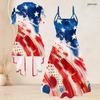 Women Plus Size Printed Two Piece Set Short Sleeve Draped Cardigan V Neck Strappy Flared Dress Navy Blue