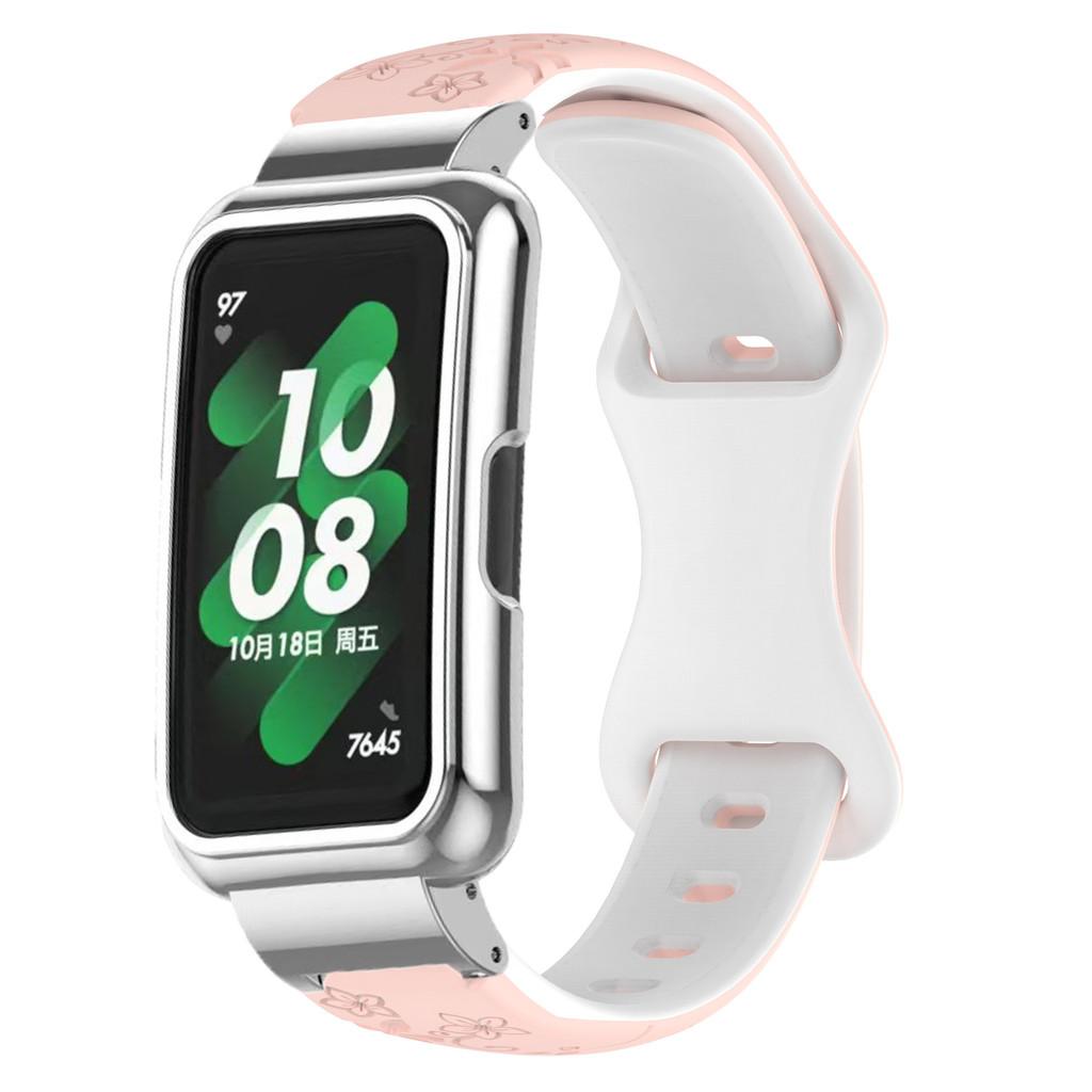 2in1 Set Metal Case and Two-tone Embossed Silicone Strapsuit for Huawei Watch Band6/7/8/9/10 Slim Laser Engraved Silicone Strap