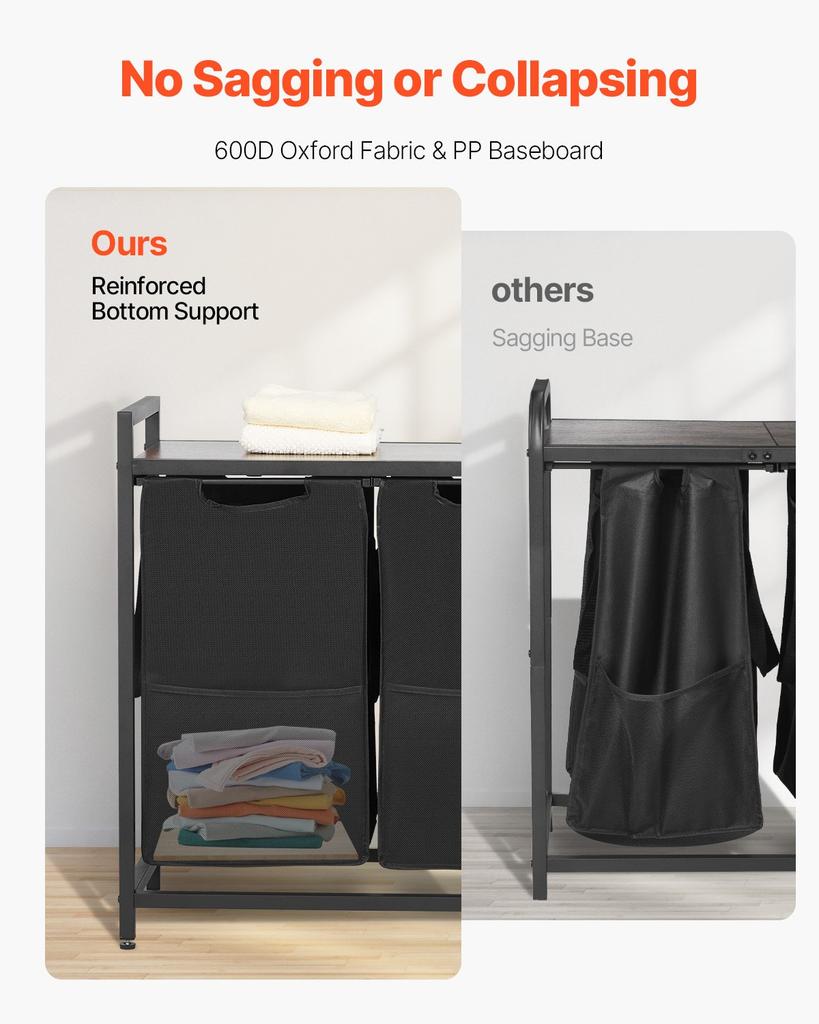 VEVOR 4 Section Laundry Sorter, Large Laundry Hamper with Metal Frame and Wooden Tabletop