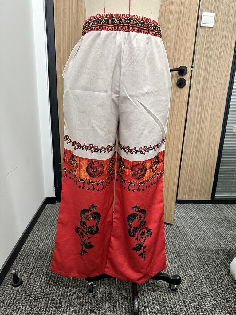 Women's Cotton And Linen High Waist Retro Print Fashion Trousers