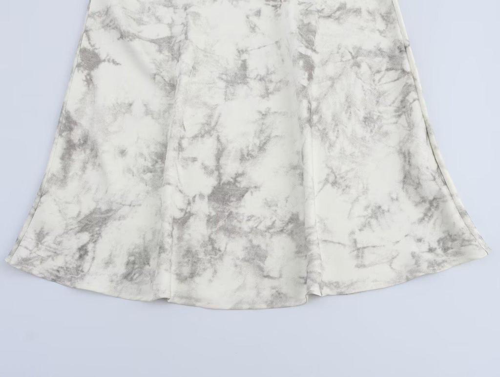 2025 Spring Women's European & American Ink Wash Satin Midi Skirt