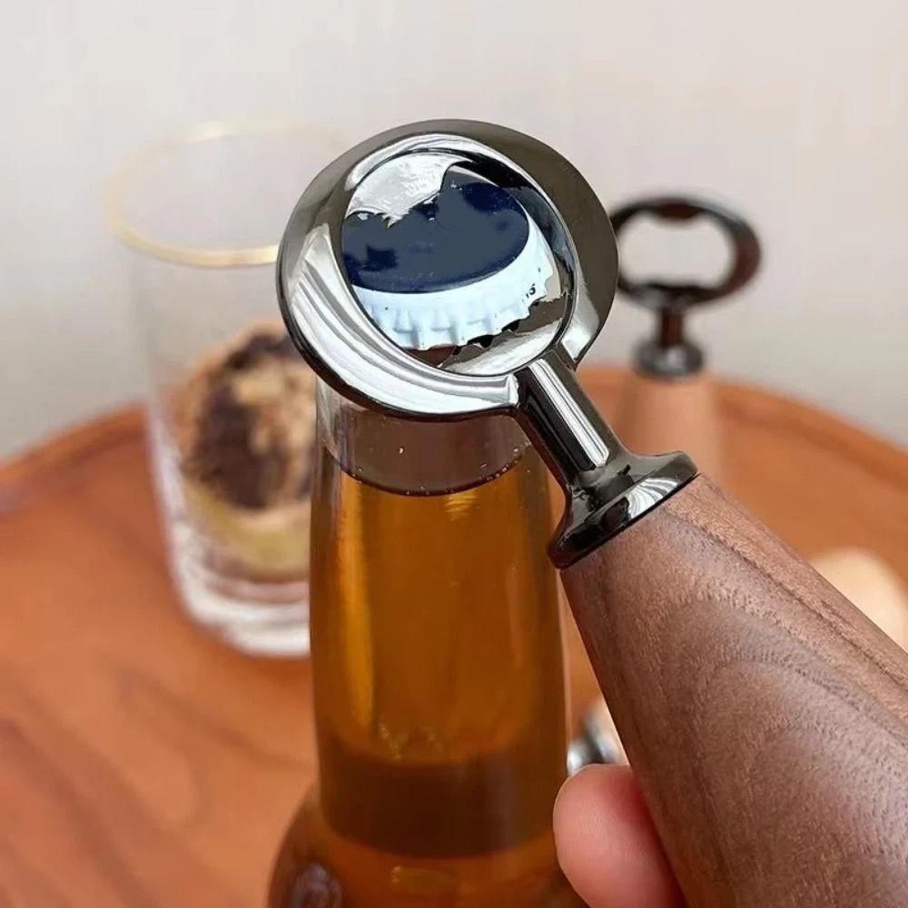 Creative Beer Can Opener Stainless Steel Wooden Bottle Opener Beer Bottle Opener Household Use