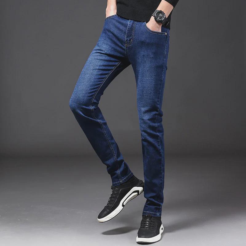 Men's Slim Fit Mid-Waist Elastic Jeans - Casual Trendy Straight Pants for Spring