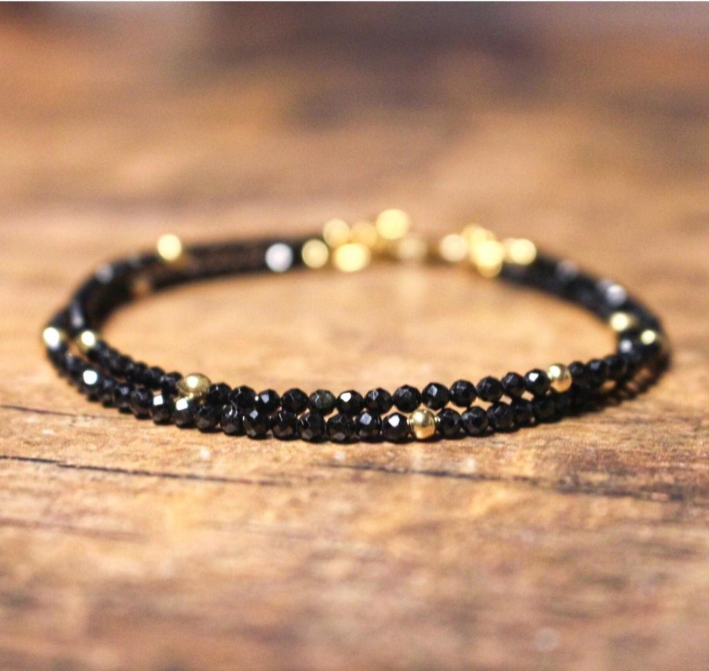 Black Crystal Tourmaline Bracelet, Empath Protection Bracelet for Women, Dainty Black Tourmaline Jewelry,