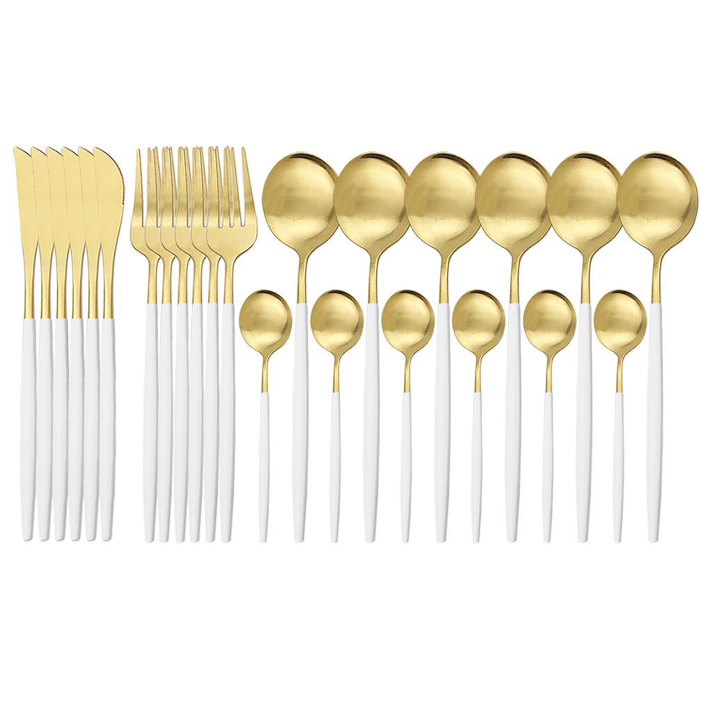 24-Piece Dinnerware Cutlery Set Tableware Set White Gold Cutlery Stainless Steel Spoon Fork Spoon Kitchen Spoon And Fork Set