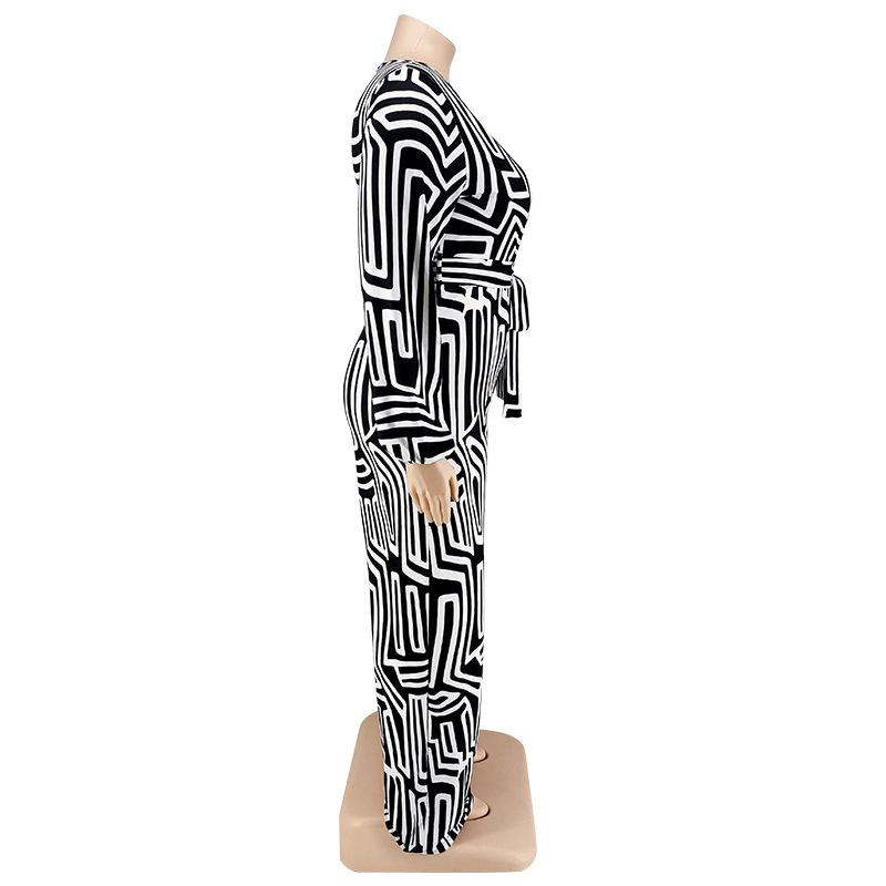 Spring and Autumn Women's Jumpsuit Large Size Comfortable Casual Tied Long Sleeve One-piece Straight Pants Trousers