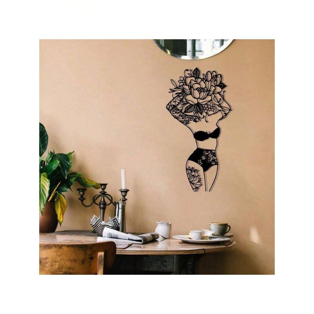 Flower Theme Metal Wall Art Abstract Line Sculpture Women Figure Home Decor Gift Set Waterproof Rustproof Durable