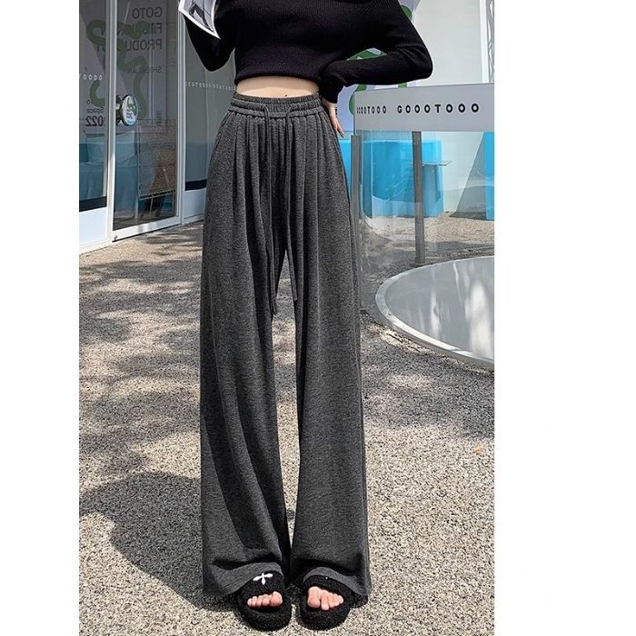 Hong Kong Style Drooping Glutinous Rice Pants for Women In Spring and Autumn New High-waisted Slim Loose Loose Wide-leg Versatile Trousers