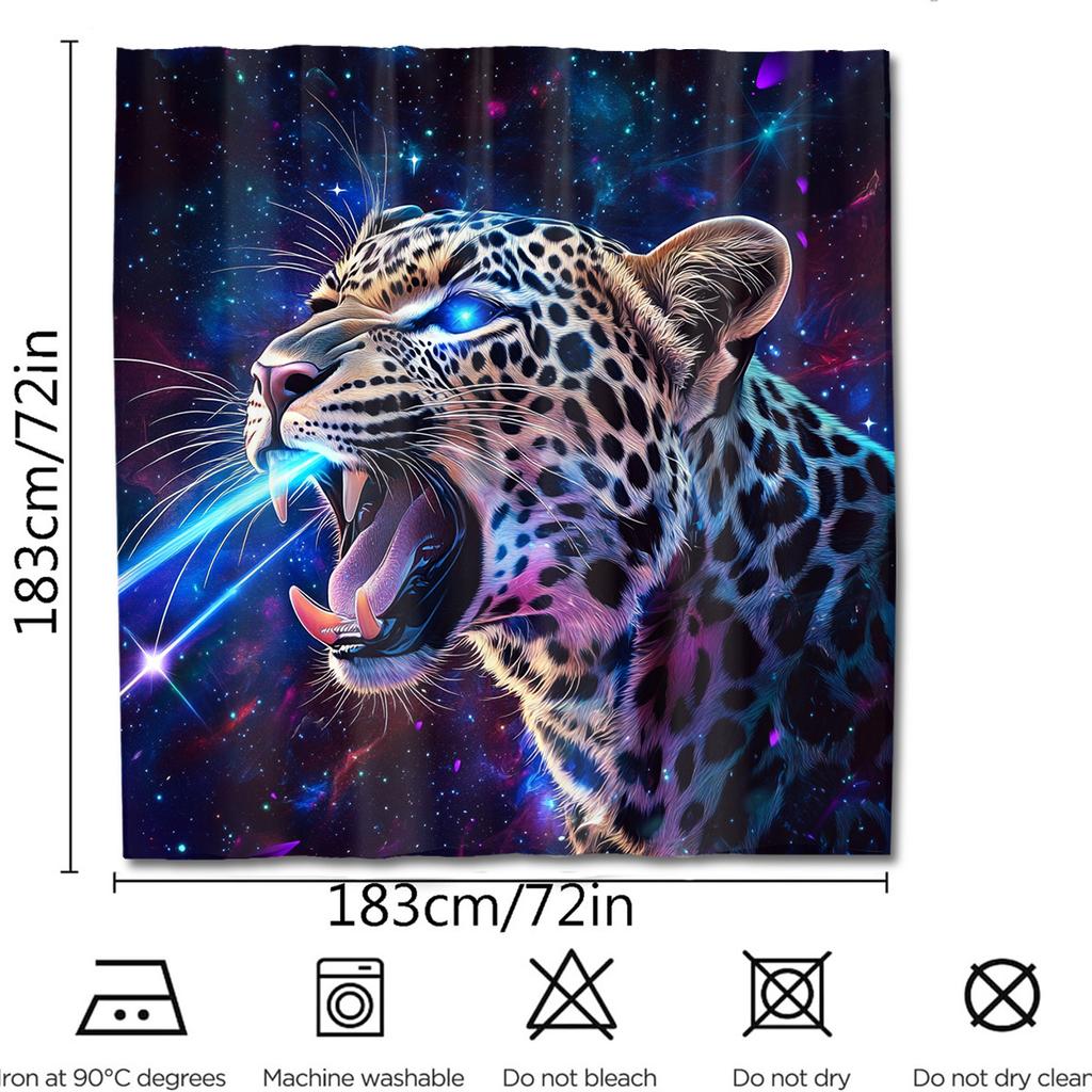1 JAGUAR digital printed shower curtain, bright colors, machinewashable, cosmic themed bathroom decor, suitable for all seasons