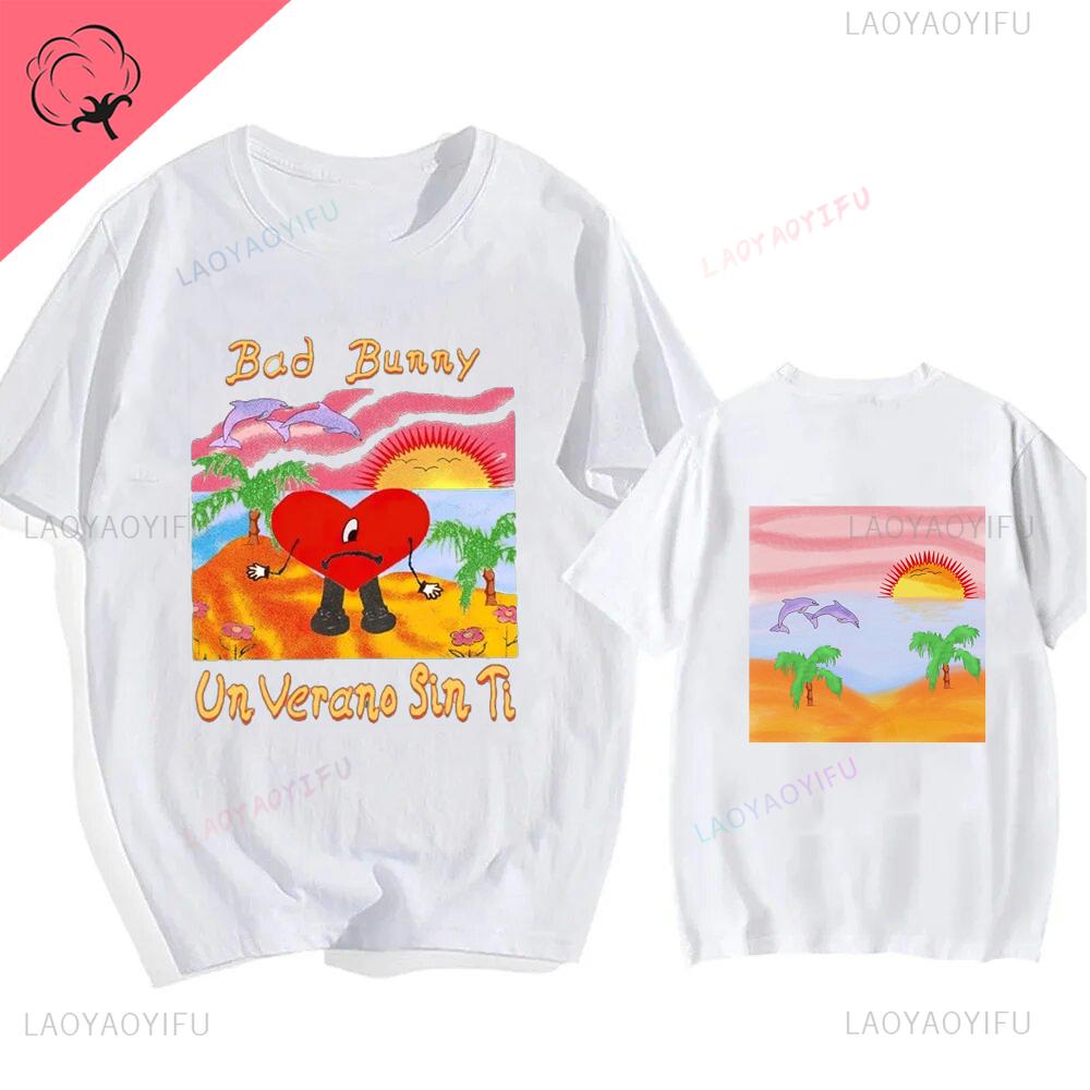 Bad Bunny UN VERANO SIN TI Music Album Print Tshirt Classic Harajuku Loose Streetwear Men Hip Hop Style Shortsleev Tshirt