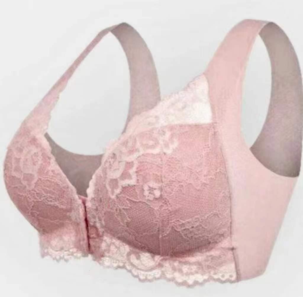 Plus Size Seamless Lace Push-Up Bra with Front Closure and Beautiful Back Design