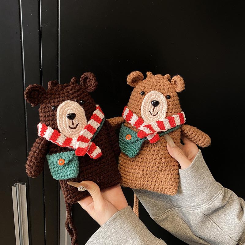 Cute Knit Bear Sling Bag For Kids Ideal For Daily Wear With Charming Cartoon Design Animal