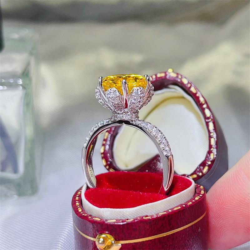 Ice Queen 5-Carat Yellow Moissanite Ring, Eight-Heart Cut with Colorful Fire