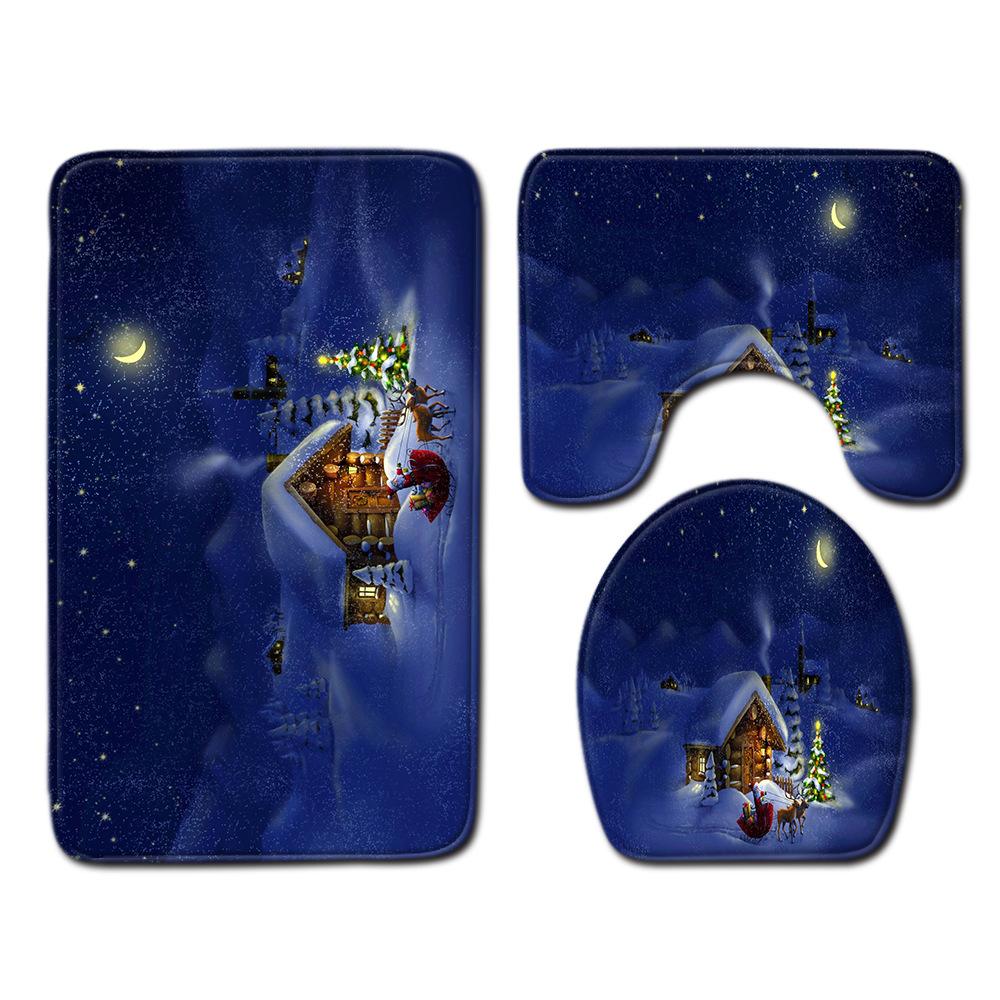Christmas Bathroom Floor Mat Toilet Three-Piece Set