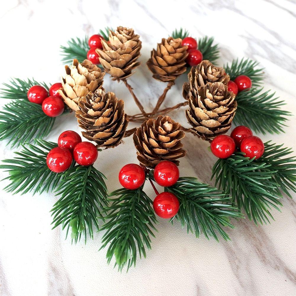 10pcs Artificial Floral Decor Christmas Pine Cone Pine Cone DIY Home Christmas Ornament Red Christmas Berry