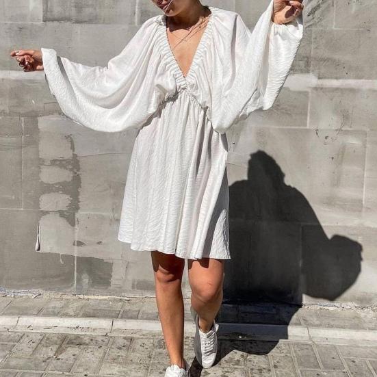 Dámské Společenské šaty Jednobarevné Dlouhý rukáv s výstřihem do V Nízký střih nad kolena Lampionové rukávy Velký lem Letní plesové šaty Dámské oblečení