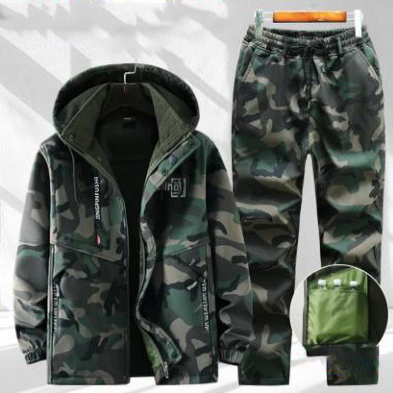 Conjunto de Veludo com Capuz Cor Sólida Outono Inverno Fato de Proteção para Trabalho ao Ar Livre Casual Montanhismo Fato de Trabalho