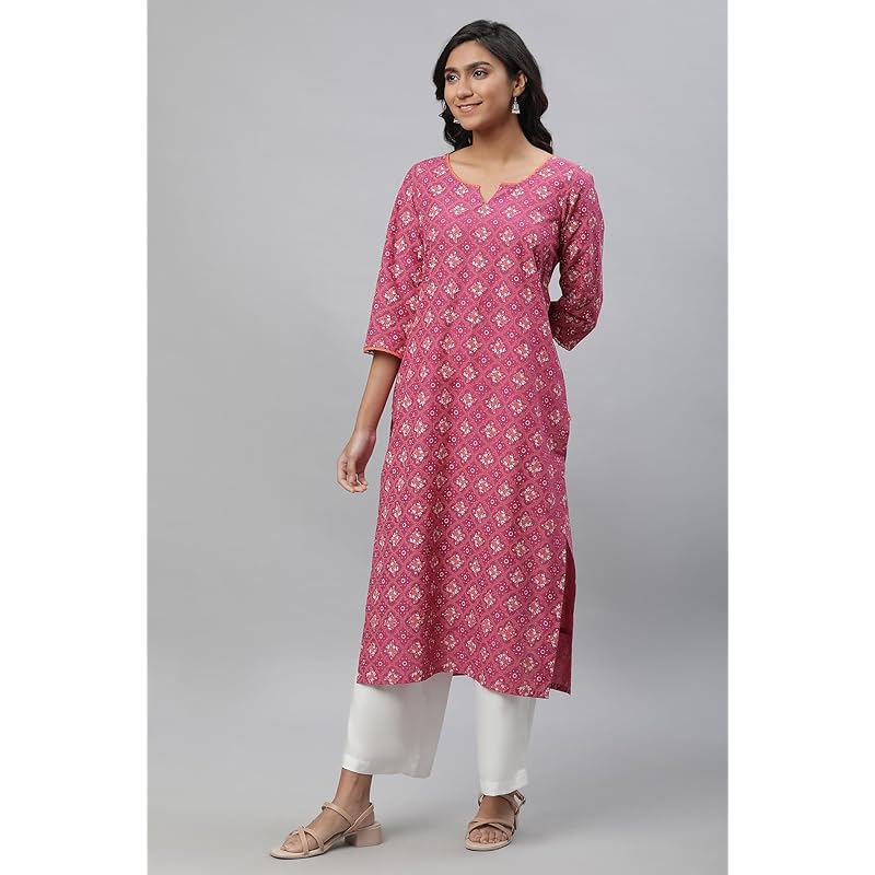 

Aurelia Maroon Geometric Printed Printed Lace Cotton Straight Long Kurta M малиновый