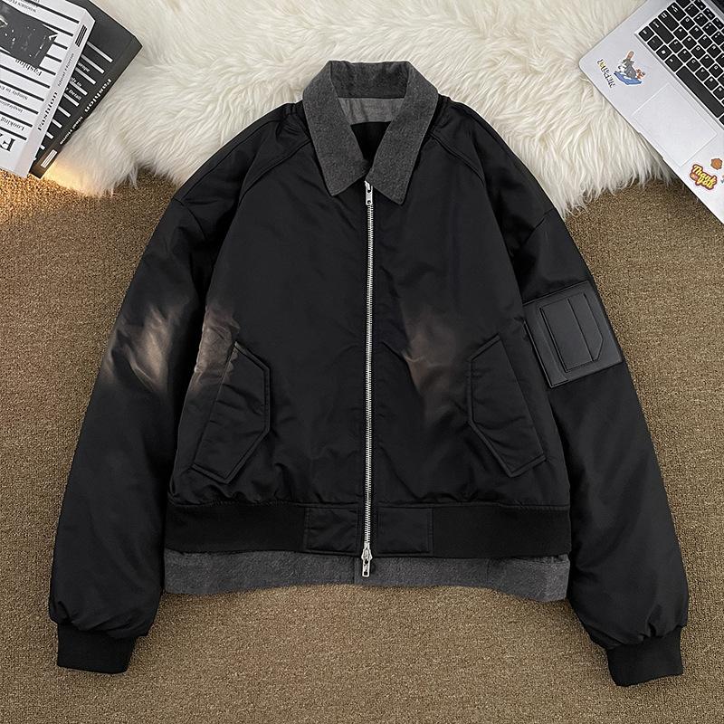 

Jacket men s spring and autumn new fake two pieces design lapel jacket men s loose casual flying baseball suit men s clothing M
