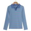 Spring and Autumn Women's Blouse Striped Lapel Long Sleeve Top Bottom Shirt