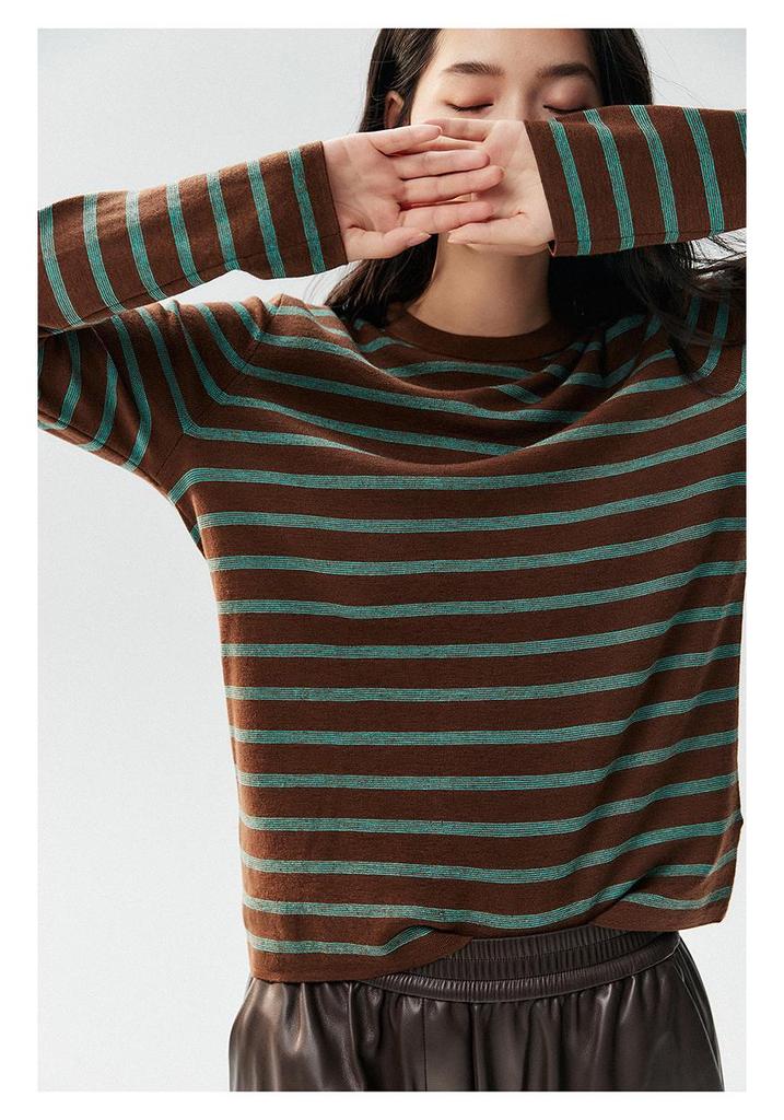 Yangzi Elegant Loose Striped Wool Sweater for Women - 2026 Early Autumn Collection