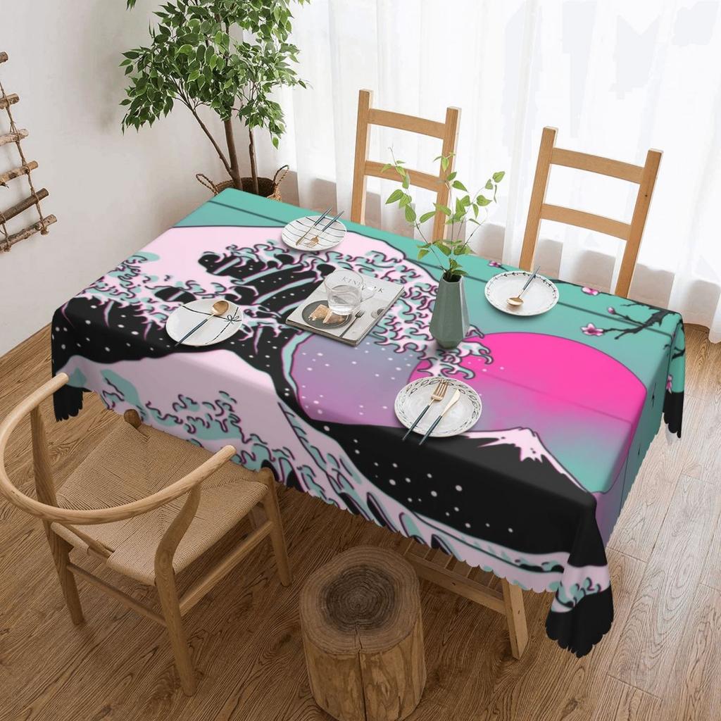 Great Wave Off Kanagawa Vintage Japanese Tablecloth Rectangular Waterproof Table Cover Cloth for Dining Room