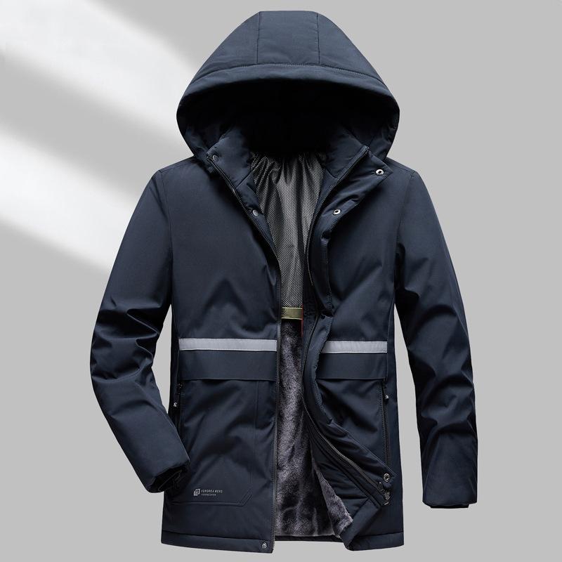 Men Hooded Down Jacket Fleece Warm Parka Thicker Casual Coat Outdoor Reflective Stripe 4XL