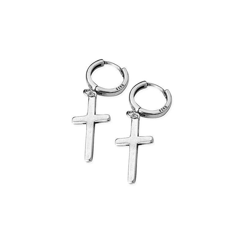 Cold Wind Smooth Cross Earrings Ear Buckles Women'S Wind Thai Silver Earrings Couple