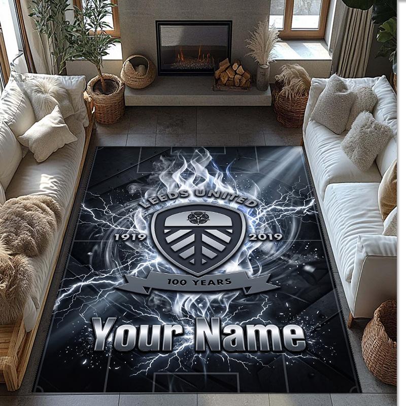Leeds United Printed Crystal Velvet Rug Non‑Slip Crystal Velvet Carpet For Sofa Bedroom Indoor Home Decoration