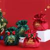 Reusable Holiday Velvets Treat Pouch Drawstring Gift Bag With Bowknot And Bell Christmas Party Decoration Accessories
