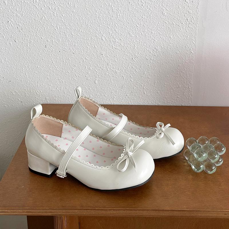 

New Butterfly-knot Women Mary Jane Shoes Elegant Thick Heel Dress Shoes Ladies Concise Dress Leather Pumps 35 бежевый