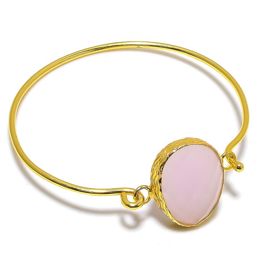 Pink Chalcedony Gemstone 925 Sterling Silver Cuff Bangle Adjustable GK-6159