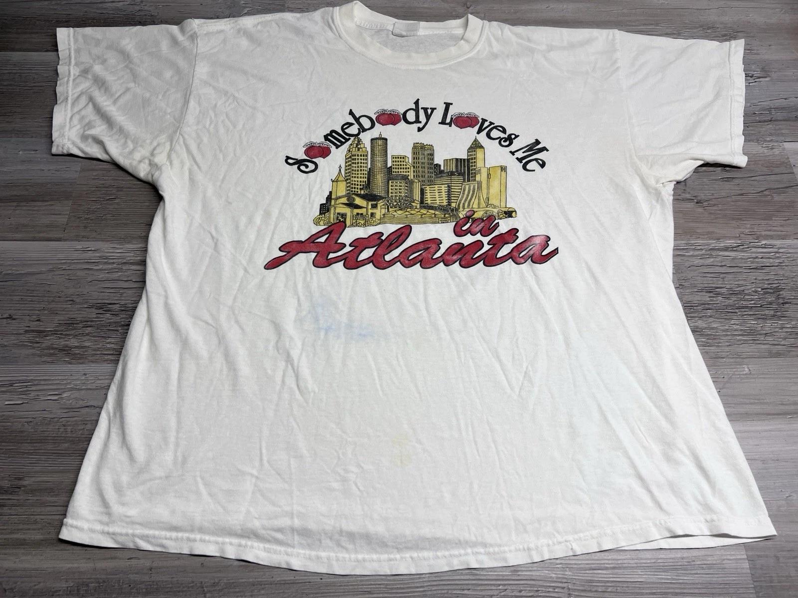 Vintage Atlanta Georgia Tourist Graphic T-Shirt Mens Sz 2XL Boxy Sun Faded White 3XL