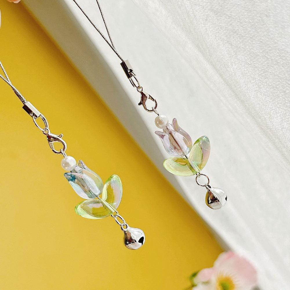 Hanging Cord Mobile Phone Lanyards with Bells Tulips Flower Hangings Pendant Tulip Phone Charm Bag