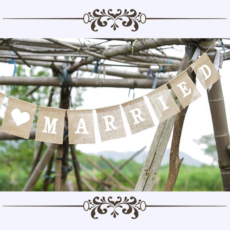 Jute Burlap Bunting Rustic Just Married Mr Mrs Wedding Banner Garland Party Flags Candy Event Home Party Decor Supplies