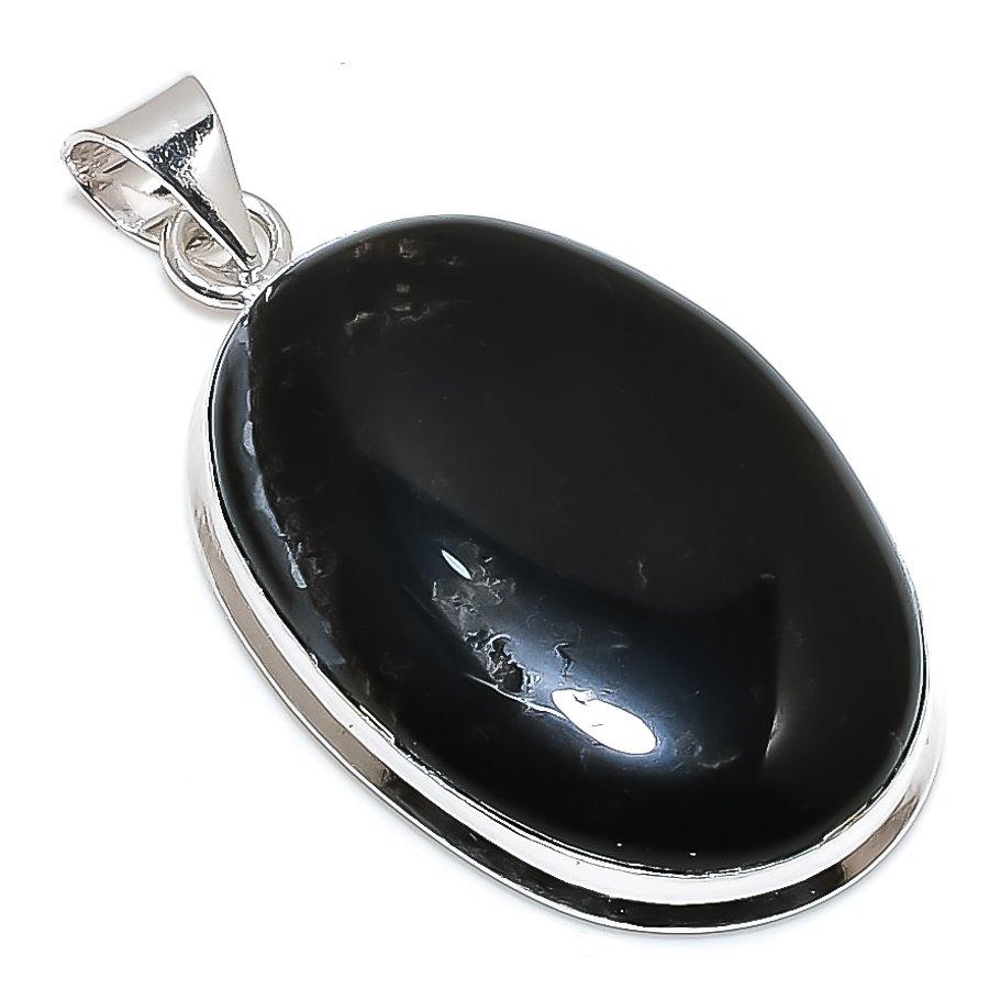 Black Onyx Gemstone Handmade 925 Sterling Silver Jewelry Pendant 2.05" SU-10807