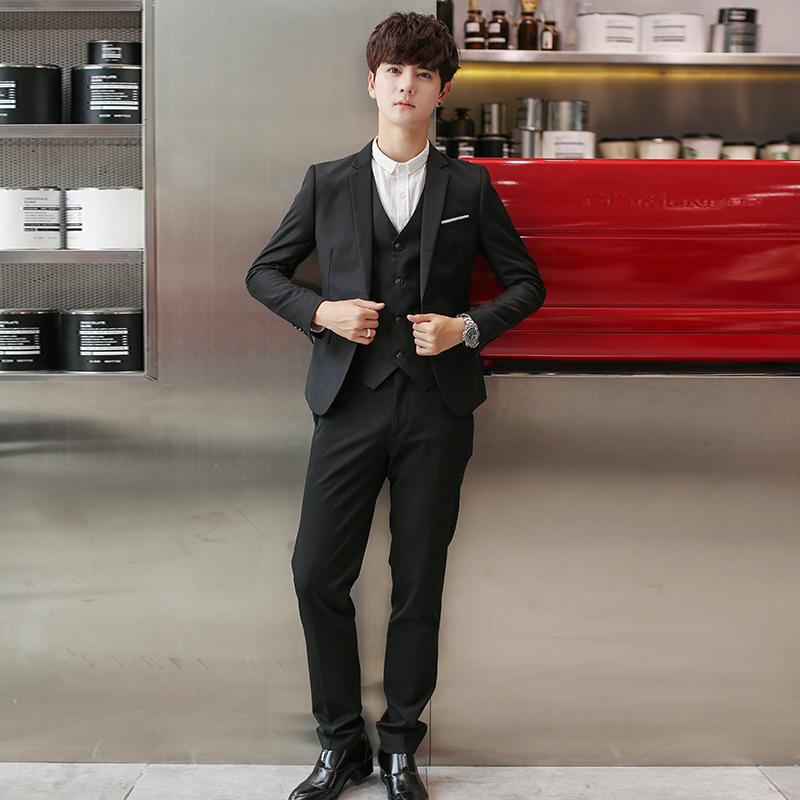 Korean Style Men's Slim Fit Three-Piece Suit - Business, Formal, or Wedding Wear