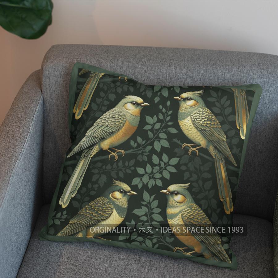 2D Green Birds And Leaves Pattern Pillow Cover Pattern Cushion Cover Suitable For Sofa Bedroom Car Pillow Cover