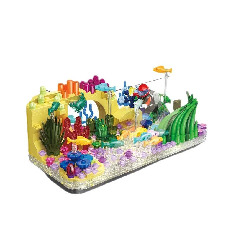 Ozean Exploration Fisch Tank Dekoration Modell Kinder montieren Bausteine Spielzeug