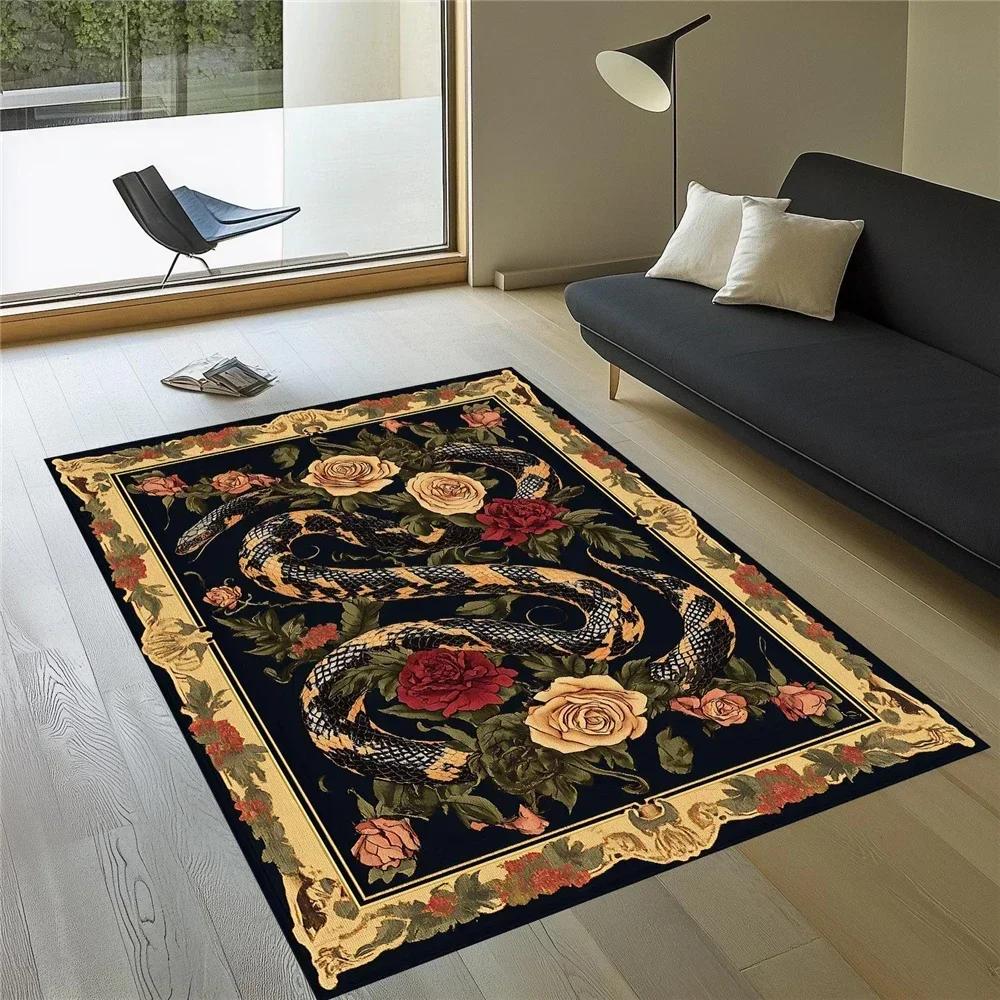Teppiche mit Schlangen-Tiermuster Teppiche mit Schlangenmuster Klassischer Gothic-Teppich Rutschfester Waschbarer Bodenteppich für Wohnzimmer Schlafzimmer