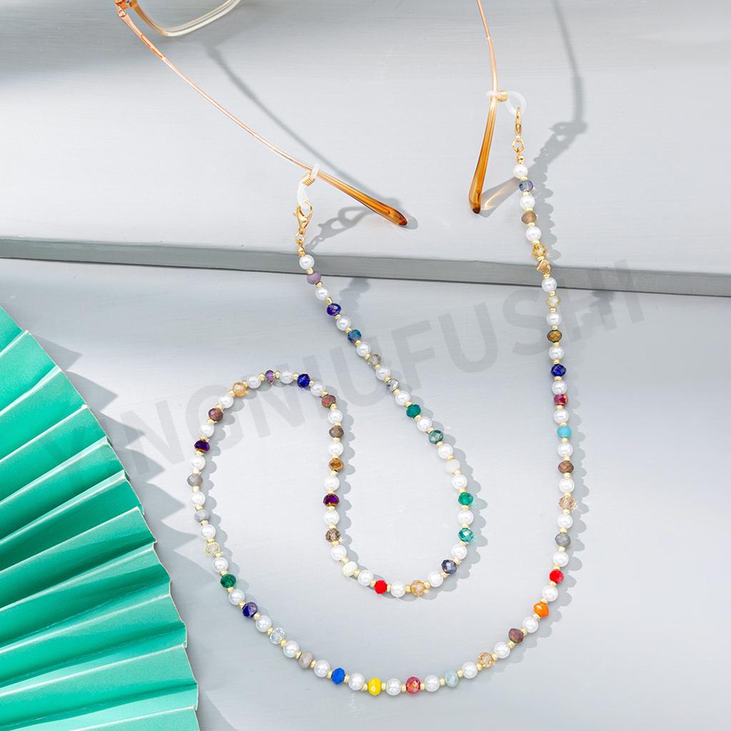 Color Pearl Crystal Beaded Glasses Chain Fashionable Mixed Color Women's Temperament Glasses Rope Neck Lanyard