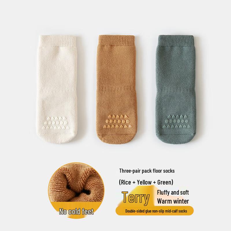 Baby & Toddler Non-Slip Cotton Floor Socks (3 Pairs) S