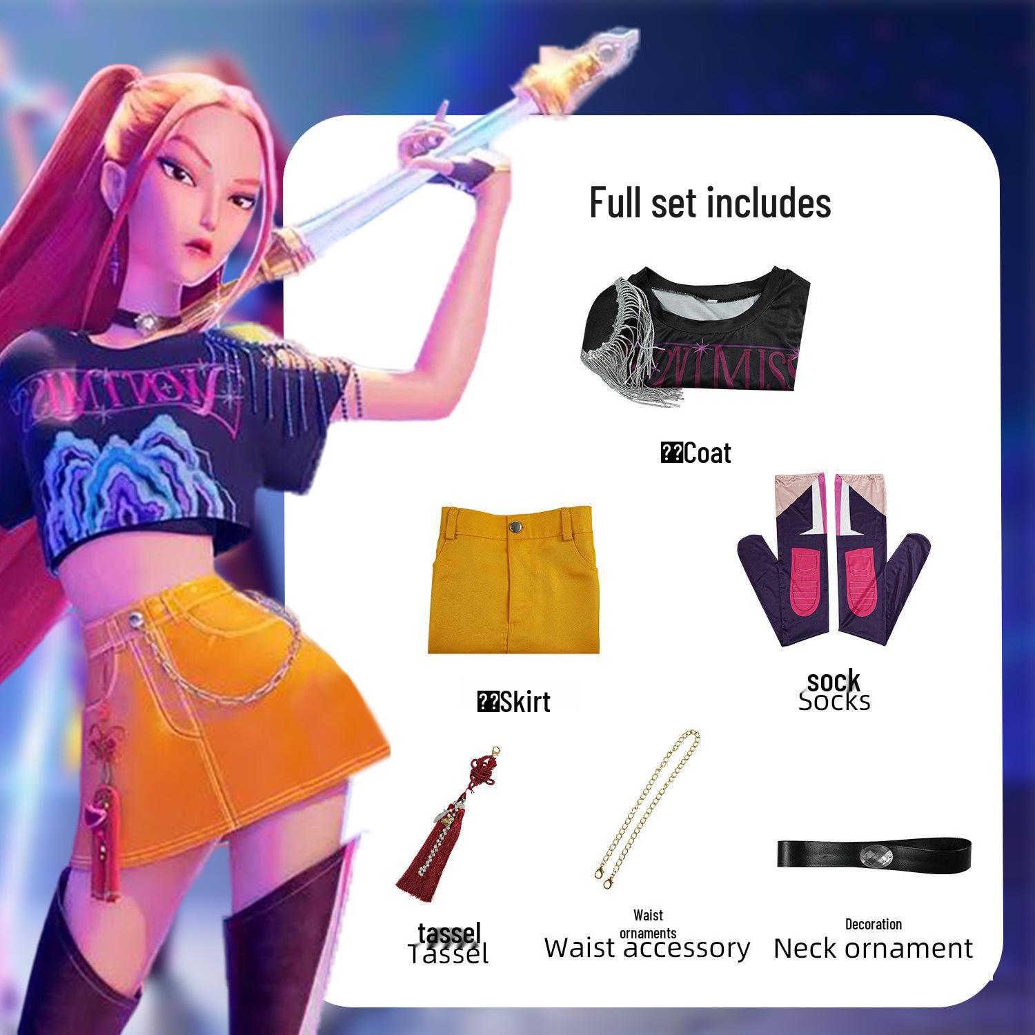 

K-pop Костюм для косплея группы девушек-охотниц на демонов - Мира, Зои, Руми Полный комплект для детей и взрослых XS (150)