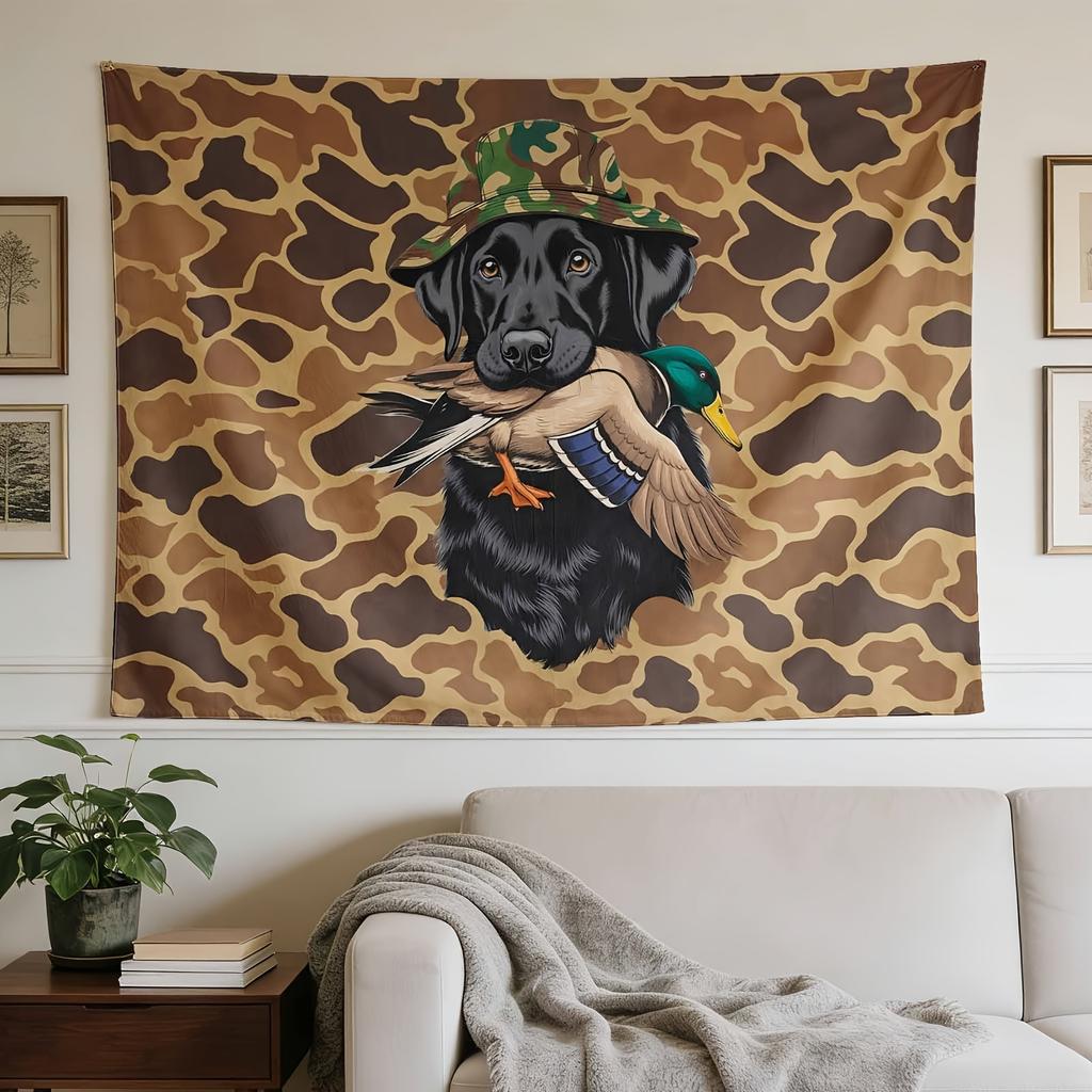 A Stylish Tapestry, Hunting Dog, Camouflage Background, Wild Duck, Perfect for Sprucing Up Wall Decor in Homes, Dorms And Bedrooms