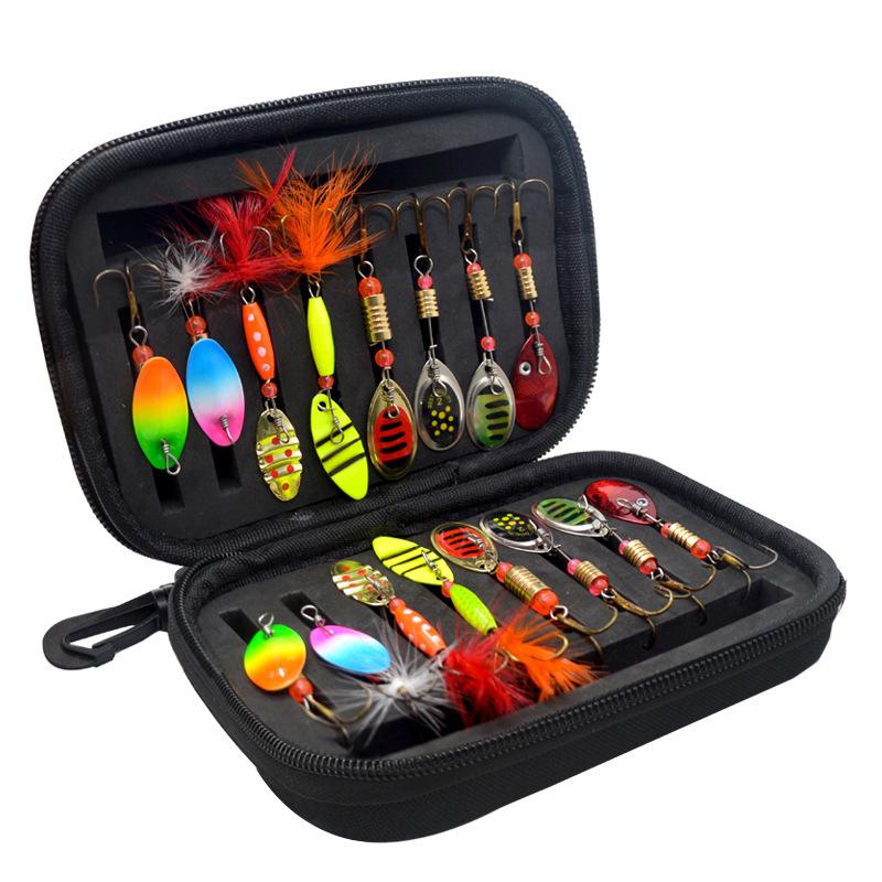 Hot 16Piece Set of Lure Bait, Rotating Composite Sequin Fishing Gear Bag, Metal Sequin Fake Bait