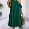2026 Spring Summer Women's Off Shoulder Short Sleeved Ruffled Hem Long Skirt S-XL