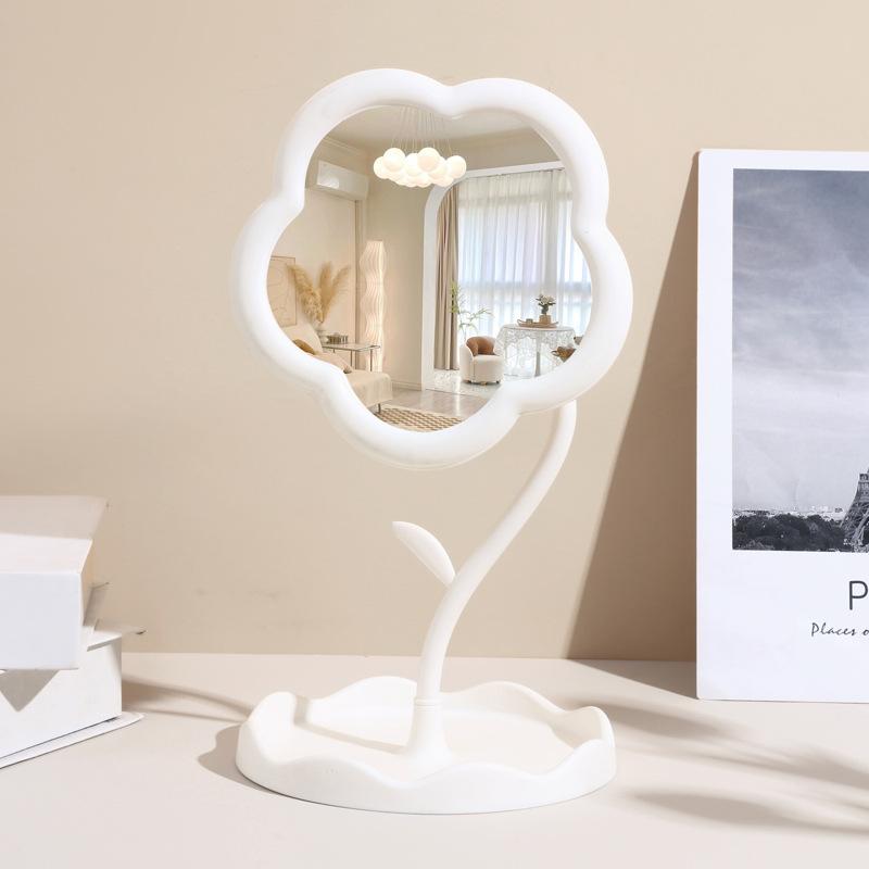 

1pc Cream Flower Desktop Makeup Mirror High Definition RotatableDressing Table Mirror for Office Student Dormitory