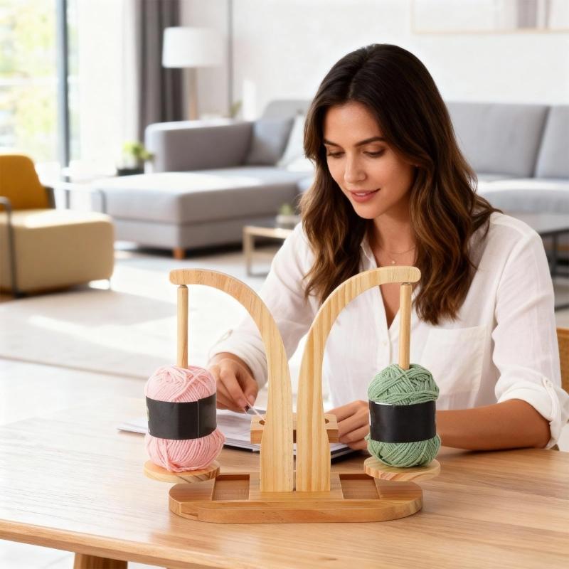 Multifunctionele Roterende Garenspoel Organizer Stand Magnetische Houten Garenhouder voor Naaien Haak Breien Project